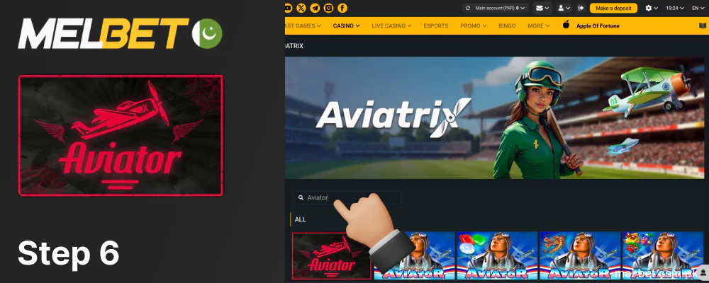 Search for Aviator and open the game, step 6