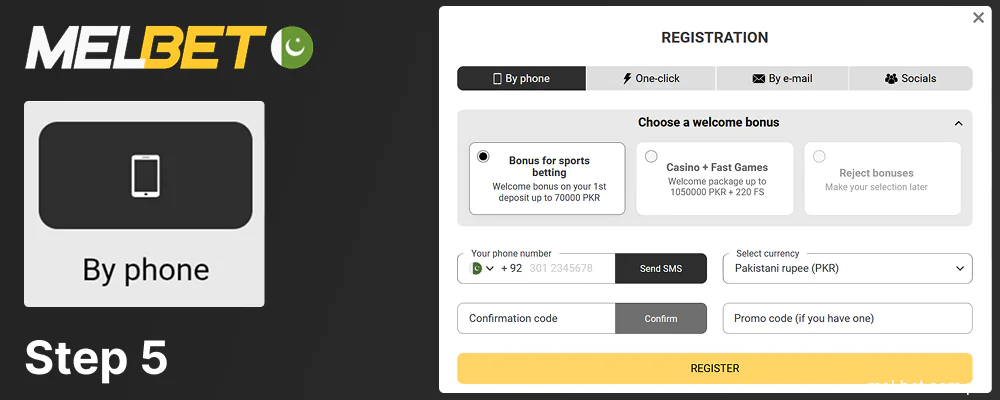 Registration in Melbet using a phone, step 5
