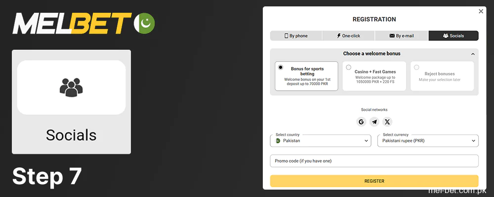 Registration in Melbet from social networks, step 7