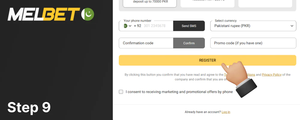 Complete registration, step 9