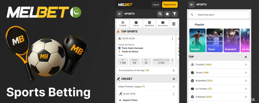 Sports betting features in Melbet app
