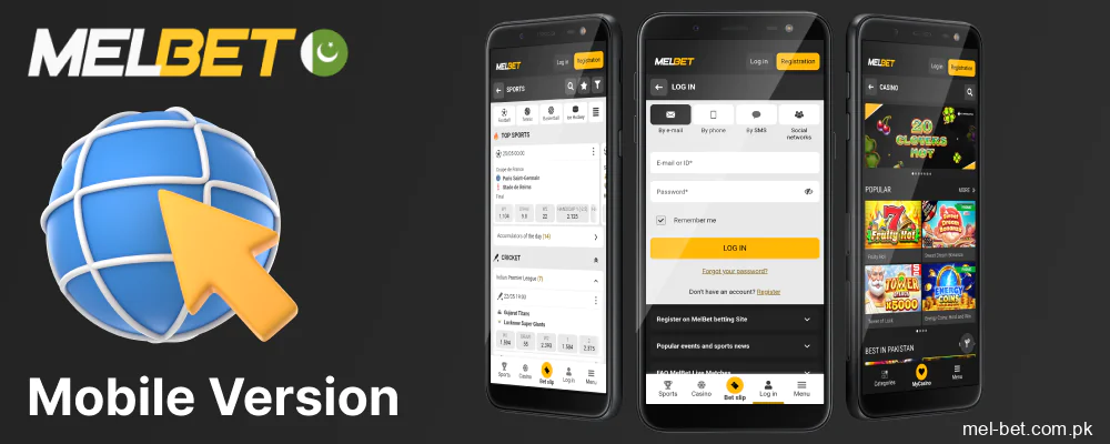 Overview of mobile version of Melbet site
