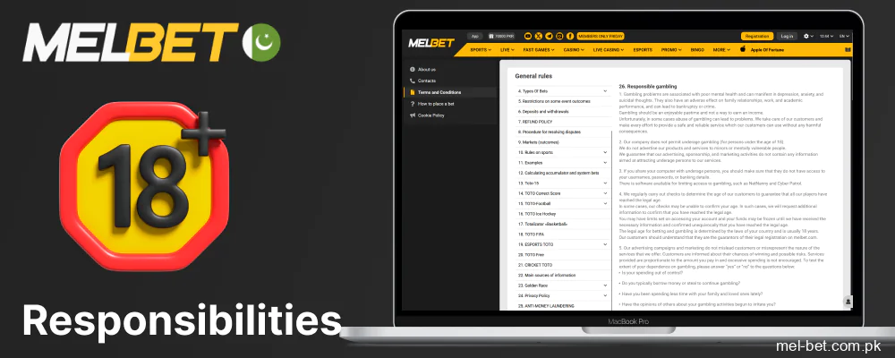 User obligations and responsibilities for Melbet Pakistan