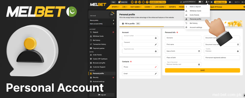 Overview of features in your Melbet user account